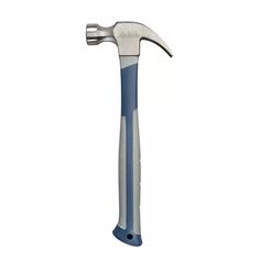 the hammer is made out of metal and has a blue handle with an open end