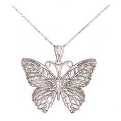 14k Solid White Gold Butterfly Pendant Necklace Luxury Sterling Silver Butterfly Necklace, Elegant Silver Round Butterfly Necklace, 14k Gold Jewelry With Silver Butterfly Charm, Silver 14k Gold Jewelry With Butterfly Charm, Elegant Sterling Silver Butterfly Jewelry, 14k White Gold Jewelry With Butterfly Charm, White Gold Jewelry With Butterfly Charm For Anniversary, Anniversary White Gold Jewelry With Butterfly Charm, Luxury White Gold Butterfly Pendant Necklace