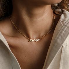 "F I G A R O ∙ C H A I N ∙ N A M E ∙ N E C K L A C E * Material: High Quality Solid 925 Sterling Silver * Dimensions: Depending on your font choice, height sizes range from 3mm to 4mm lowercase. * Featuring High Quality 2mm Figaro Chain. * Finish: Sterling Silver ∙ 18K Gold ∙ Rose Gold * All our jewelry is custom made by hand with Love and Care in our workshop ♡ H O W ∙ T O ∙ O R D E R * Simply use the 'PERSONALIZATION BOX' to let us know the NAME and the FONT NUMBER that you would like. (Any fo Modern Nameplate Necklace As Gift, Modern Nameplate Necklace For Gifts, Modern Nameplate Necklace For Gift, Modern Nameplate Necklace Gift, Modern Name Necklaces For Gifts, Modern Name Necklaces As Gifts, Delicate Custom Name Necklaces For Everyday, Delicate Everyday Custom Name Necklaces, Everyday Adjustable Nameplate Jewelry