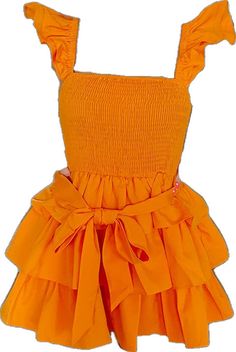 Orange Mini Dress With Ruffle Hem, Yellow Tiered Mini Dress With Ruffles, Tiered Ruffle Dress For Summer, Solid Tiered Ruffle Dress For Summer, Summer Tiered Ruched Ruffle Dress, Summer Tiered Ruffle Dress With Ruched Details, Orange Ruffled Mini Dress, Orange Mini Dress With Ruffle Hem For Summer, Orange Ruffle Mini Dress