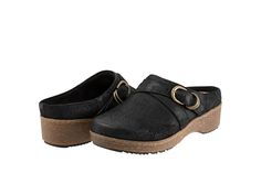 SoftWalk Asmara - Women's Slippers : Black Suede : Featuring stylish cross over straps and buckle detailing, the SoftWalk Asmara Sandals exude a trendy look. The low-top sandals have a high-quality leather upper, soft breathable polyester lining, and a removable cushioned footbed with arch support. The round toe silhouette and wedge heel detail gives them an amped up appeal. Pull-on style. Rubber outsole. Imported. Measurements: Heel Height: 1 3 4 in Product measurements were taken using size 5, width M (B). Please note that measurements may vary by size. Slippers Black, Women's Slippers, Clogs Shoes, Womens Clogs, Mule Clogs, High Quality Leather, Arch Support, Womens Slippers, Product Reviews