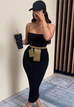 Black Strap Dress, Hot Day Outfit, Straw Accessories, Midi Dress Winter, Elegant Cocktail Dress, Midi Dress Fall, Evening Jumpsuit, Evening Dresses Plus Size, Dress Shirt Sleeves