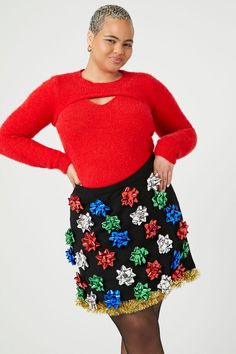 Plus Size Christmas Gift Bow Skirt