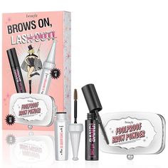 Set Includes: Foolproof Brow Powder - Shade 3 (Full Size) Badgal Bang! Volumizing Mascara (Fun Size) 3d Browtones Instant Color Highlights - Shade 4 (Fun Size). All New Benefit Cosmetics Brow, Eye Makeup Set, Benefit Brow, Mascara Set, Brow Styling, Eyebrow Mascara, Fill In Brows, Brow Mascara, Brow Powder