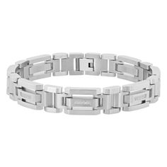 Stainless steel 1/6ctw diamond 8 5/8 inch bracelet. Modern Tarnish Resistant White Gold Bracelet, Timeless Round Stainless Steel Bracelet, Tarnish Resistant White Gold Stainless Steel Bracelets, Timeless Stainless Steel Bracelets For Anniversary, Modern Jewelry With Solid Link Construction For Anniversary, Luxury Rectangular Jewelry With Stainless Steel Clasp, Polished Stainless Steel Anniversary Bracelets, Formal Stainless Steel Bracelet With Polished Finish, Modern Diamond Chain Bracelet With Polished Finish