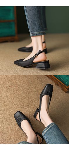 CHIKO Karolane Square Toe Block Heels Slingback Shoes Mary Jane Shoes Black, Slingback Shoes, Mary Jane Shoes, Leather Items, Pump Shoes, Block Heels, Heel Height, Leather Upper, Shoes Heels