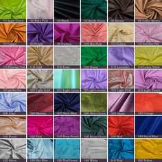 many colors of satin fabric in different sizes