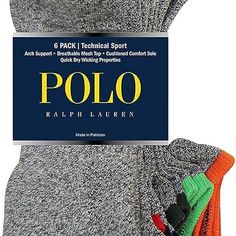 Mesh Pull On Closure Machine Wash 6-Pack Half Cushion Comfort For A Soft Sole Moisture Management Throughout Fits Men's Shoe Size 6-12.5 Machine Washable. Imported Sporty Multicolor Winter Socks, Sporty Multicolor Socks For Winter, Sporty Multicolor Cotton Socks, Ped Socks, Ralph Lauren Sneakers, Logo Knit, Men's Shoe, Vintage Polo Ralph Lauren, Liner Socks