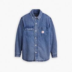 Telegraph Overshirt - Medium Wash | Levi's® US Fall Casual Tops With Spread Collar, Casual Tops With Buttoned Pockets And Spread Collar, Winter Tops With Buttoned Pockets And Relaxed Fit, Classic Shirt With Patch Pockets For Fall, Classic Fall Shirt With Patch Pockets, Classic Shirt With Buttons For Streetwear, Blue Shacket With Pockets And Relaxed Fit, Classic Streetwear Shirt With Snap Buttons, Blue Shacket With Patch Pockets And Relaxed Fit