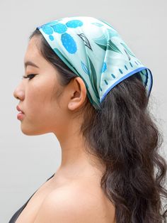 The Blue Symmetry Silk Scarf is a take on the traditional bandana and inspired by years of living in Texas. This cool-toned scarf is elegant, with a high shine silky-smooth feel. Made of high-quality Silk Satin the design is printed on both sides of this soft and elegant material. Living In Texas, Silk Hair Scarf, Silk Scarf Hair, Desert Colors, Ways To Wear A Scarf, Succulent Gifts, Cactus Silk, Printed Silk Scarf, Hair Scarf