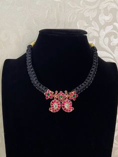 Jadau Kundan black thread mangalsutra Black Thread Necklace, Thread Necklace, Black Thread, Necklace Black, Choker Necklaces, Choker, Choker Necklace, Fine Jewelry, Thread