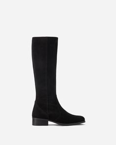 Haltham Tall Knee High Boots in Black Suede Flat Boots Outfit, Flat Knee Boots, Narrow Calf Boots, Wide Ankle Boots, Stretch Knee High Boots, Knee Boots Flat, Black Flat Boots, Knee High Boots Flat, Burgundy Boots