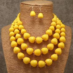 Beaded Layered Necklace And Drop Earrings Fashionset * Fashion Jewelry * Yellow * Plastic Material * One-Size Yellow Round Bead Necklaces For Summer, Yellow Round Beads Jewelry For Summer, Yellow Round Beads Necklace For Summer, Yellow Beaded Necklaces With Round Beads For Summer, Yellow Round Bead Jewelry For Summer, Yellow Beaded Necklaces For Summer, Yellow Beaded Necklaces With Large Beads For Summer, Gold Jewelry With Faceted Beads For Summer, Summer Gold Jewelry With Faceted Beads