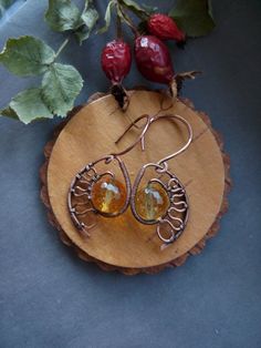 Wire wrap earrings Citrine Earrings  Yellow by ElanorStudio Amber Wire Wrapped Drop Earrings, Handmade Copper Wire Earrings For Gifts, Copper Wire Dangle Earrings As Gift, Handmade Copper Wire Wrap Drop Earrings, Handmade Copper Wire Drop Earrings, Amber Beaded Earrings For Gift, Copper Wire Wrapped Teardrop Earrings As Gift, Bohemian Wire Wrapped Earrings As Gift, Amber Beaded Drop Earrings For Gift