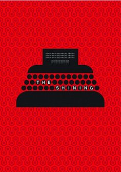 the shining typewriter is shown on a red background