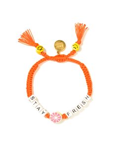 Stay fruity! 6" Adjustable orange threadwork Drawstring closure (extendable up to 8") Gold plated brass hardware Ceramic charms Handmade in New York City. Due to the handmade nature of our products, some charms may vary in color and style or be replaced if unavailable. Please allow 5-7 business days for production. Handmade Orange Friendship Bracelets For Everyday, Orange Handmade Friendship Bracelets, Orange Bohemian Jewelry For Friendship, Handmade Orange Friendship Bracelets As Gifts, Adjustable Orange Beaded Bracelets For Everyday, Handmade Orange Casual Friendship Bracelet, Orange Bohemian Braided Bracelets As Gift, Orange Bohemian Braided Bracelets For Gifts, Bohemian Orange Braided Bracelets Gift