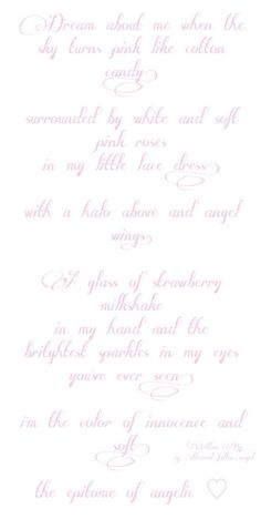 the poem written in pink ink on white paper