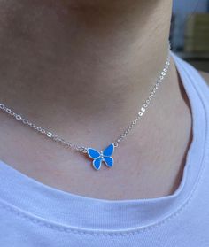 Butterfly Sterling Silver Pendant Necklace, Light Blue Ename Butterfly Pendant, Dainty Silver Butterfly Necklace Details: * the necklace and the charm made of 925 sterling silver * when you order please choose the length of the necklace that you need This necklace will send in gift box and gift wrapp too For more necklace click here: http://etsy.me/2yXSlcJ View my whole collection here: https://www.etsy.com/il-en/shop/tamarmany Beacuse this piece is custom made for you, it take between 3-5 busin Blue Enamel Round Pendant Necklace, Blue Enamel Pendant Jewelry, Blue Sterling Silver Charm Necklace, Nickel Free, Blue Sterling Silver Charm Necklace Nickel Free, Blue Sterling Silver Charm Necklaces For Gifts, Dainty Blue Necklace For Her, Silver Enamel Jewelry With Adjustable Chain, Blue Clavicle Chain Jewelry Gift, Blue Clavicle Chain Jewelry As Gift