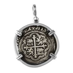 Atocha Silver 1" Replica Coin Pendant with Smooth Frame & Shackle Bail – Lone Palm Jewelry Commemorative Medallion Amulet Jewelry, Commemorative Medallion Jewelry With Large Pendant, Commemorative Medallion Pendant Jewelry, Commemoration Jewelry With Large Pendant, Engraved Coin-shaped Amulet Jewelry, Medieval Sterling Silver Jewelry In Antique Silver, Medieval Pendant Collectible Jewelry, Medieval Collectible Pendant Jewelry, Medieval Pendant Jewelry For Collectors