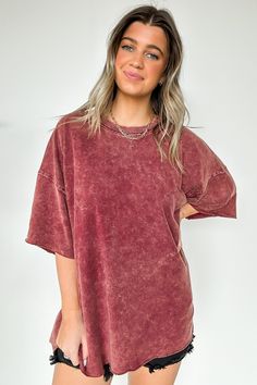 Details: Get ready for a relaxed vibe with our Drifting Dreams Acid Wash Relaxed Fit Top! Made from French terry fabric and featuring raglan raw hem sleeves, it's perfect for a casual day out. You'll love the unique acid wash design and comfy fit.- Acid wash - Short sleeves * Each item is unique, expect variations in color and finishingContent: 100% cotton Size + Fit: Model is 5'4" (ash black), 5'2" (cabernet), 5'9" (deep sky) and wearing a SM - Measurements from a size SM are approx - Full leng Acid Wash Shorts, Terry Fabric, French Terry Fabric, Dress Jewelry, Back In Stock, Women Clothing Boutique, Comfy Fits, Acid Wash, Dress Romper