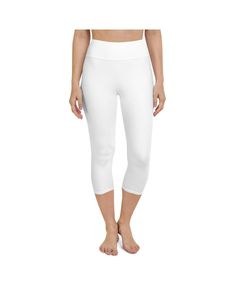 Solid White Yoga Capris Gearbunch White Compression Activewear For Pilates, White Compression Yoga Pants With Moisture-wicking, White Compression Sporty Yoga Pants, White Stretch Moisture-wicking Bottoms, Stretch White Moisture-wicking Bottoms, White Moisture-wicking Yoga Pants For Workout, White Moisture-wicking Athleisure Leggings, White Compression Yoga Pants For Workout, Solid Color Athleisure Capris For Summer