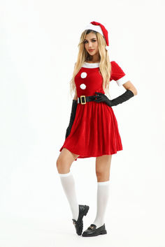 * Package: Dress + hat + belt + gloves* Gender: Women* You can wear this costume on Christmas, parties, stage, music festivals, bar crawls. Fitted Red Costumes For Winter, Fitted Red Winter Costumes, Red Fitted Winter Costume, Red Winter Costume For Costume Party, Red Costume For Cosplay Party, Red Winter Party Costume, Fitted Costume Accessories For Christmas Costume Party, Fitted Winter Party Costumes, Red Costume Accessories For Costume Party