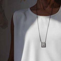 Square Unisex Concrete Necklace, by BAARA Jewelry. #baarajewelry  #unisex #concfetejewelry Adjustable Minimalist Necklace With Rectangular Pendant, Modern Everyday Necklace With Large Pendant, Modern Large Pendant Necklace For Everyday, Modern Silver Necklace For Everyday Use, Modern Everyday Necklace With Square Pendant, Minimalist Silver Necklace For Everyday Use, Modern Square Pendant Necklace For Everyday, Minimalist Necklaces With Large Pendant, Minimalist Adjustable Square Pendant Necklace