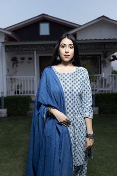 This print on print suit set comes with comfort bottoms of a Pakistani salwar and indigo mul mul dupatta. Finished with gota details. Indigo Kurta With Dupatta For Eid, Eid Indigo Kurta With Dupatta, Eid Special Indigo Kurta With Dupatta, Traditional Indigo Sets With Dupatta, Indigo Salwar Kameez With Dupatta For Navratri, Navratri Indigo Salwar Kameez With Dupatta, Indigo Chanderi Sets For Navratri, Festive Indigo Chanderi Sets, Indigo Sets With Dupatta For Navratri