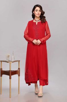 Red Kameez Trouser And Dupatta Pakistani Party Dress Pakistani Party Dresses, Dress Pakistani, Pakistani Party Wear, Dress Name, Beautiful Red Dresses, Party Dresses Online, Anarkali Dress, Trouser Style, Embellished Dress