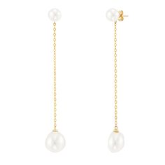 Enduring aesthetic shines from this pair of baroque shaped pearl earrings. Crafted with 10K yellow gold, each earring features one button pearl and one unique baroque-shaped pearl. Modern styling makes this June birthstone accessory a must-have for every collection. | Pearl Drop Earrings | 10K Yellow Gold | Size 53 mm | Helzberg Diamonds Classic Drop Earrings With Pearl Chain, Yellow Gold Baroque Pearl Earrings For Formal Occasions, Formal Baroque Pearl Chain Earrings, Classic Linear Earrings With Pearl Charm For Formal Occasions, Gold Briolette Pearl Earrings For Formal Occasions, Classic Formal Linear Earrings With Pearl Charm, Yellow Gold Baroque Pearl Earrings For Anniversary, Elegant Yellow Gold Briolette Pearl Earrings, Classic Yellow Gold Baroque Earrings