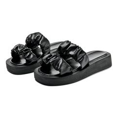 slipper color black size 5 for women Synthetic Round Toe Slip-on Flip Flops, Synthetic Slip-on Flip Flops With Round Toe, Black Eva Platform Slippers With Open Toe, Black Platform Slippers With Textured Sole For Spring, Black Platform Slippers With Textured Round Toe, Black Platform Slippers With Textured Sole And Round Toe, Black Eva Flip Flops, Black Non-slip Eva Slides, Black Open Toe Flip Flops In Eva