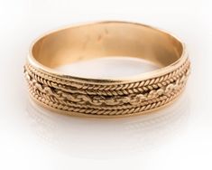 Circa 1950s *Retro Vintage* Appeal *Large Size* 14K Yellow Gold Wire-Work Braided Ring, ATL #138A Vintage Wide Band Ring With Intricate Design, Vintage Ring With Intricate Design And Wide Band, Vintage Ring With Wide Band And Intricate Design, Vintage Engraved Wide Band Ring For Wedding, Vintage Wide Band Engraved Wedding Ring, Vintage Engraved Wide Band Wedding Ring, Vintage Yellow Gold Band Ring, Vintage Wide Band Yellow Gold Jewelry, Vintage Wide Band Jewelry Stamped 14k