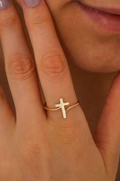 14K Solid Gold Cross Ring, 925 Sterling Silver Cross Ring, Elegant Cross Ring, Christmas Gift, Valentine's Day Gift, Mother's Day Gift - Etsy Gold Cross Ring, Christian Accessories, Christian Bracelets, Preppy Jewelry, Ring Elegant, Jewelry Accessories Ideas, Dope Jewelry, Cross Ring, Jewelry Lookbook