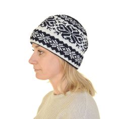 This is a knitted Fair Isle winter hat. This soft and very warm beanie is perfect for the winter season. This is a fleece-lined cuffed hat. Very warm and suitable for low temperatures. We produce Fashionable and high-quality products for our customers, made in Nordic and Icelandic styles. To create all our items and make them special we spend a lot of time exploring the cultural traditions and unique patterns of Scandinavian countries. Beanie hat size: Wrap a measuring tape around your head. Thi Warm Brimmed Beanie For Outdoor, Winter Outdoor Beanie Bonnet, Warm Beanie For Outdoor, White Winter Hats For Cold Weather, Warm Brimmed Bonnet For Cold Weather, Winter Outdoor Brimmed Bonnet, Winter Beanie Cap, Winter Windproof Beanie One Size Fits Most, Windproof Beanie For Winter, One Size Fits Most