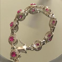 Nwot Jtv Pink Ruby? With Round White Cz Rhodium Over Sterling Silver Bracelet. Measures Approximately Approx. 7”. Each Round Is Approx 1/2”. Hidden Box Clasp With Double Safety Closures. Pink Ruby, Box Clasp, Sterling Silver Bracelet, Womens Jewelry Bracelets, Sterling Silver Bracelets, Silver Bracelet, Ruby, Womens Sizes, Women Jewelry