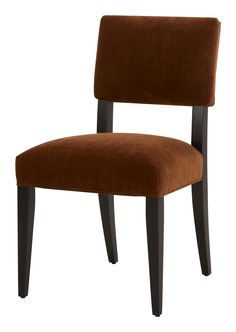 a brown chair sitting on top of a white floor next to a wooden frame and black legs