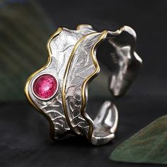 Natural Tourmaline Handmade Genuine 925 Sterling Silver Women's Fine Jewelry Adjustable Peony Leaf Rings Peony Leaf, Leaf Rings, Silver Leaf Ring, Tourmaline Stone, Leaf Ring, Tourmaline Ring, Handmade Rings, Fine Jewelry Designers, Tourmaline Gemstone