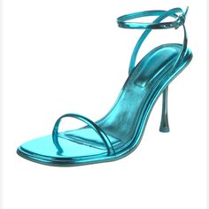 New Never Used Size 37, True To Size Blue High Heels For Cocktail, Luxury Blue Sandals For Cocktail, Blue Heels With Single Toe Strap For Spring, Blue High Heel Sandals For Cocktail, Blue Ankle Strap Sandals For Cocktail, Blue Heels With Single Toe Strap, Blue Single Toe Strap Heels For Spring, Spring Blue Cocktail Sandals, Blue Pointed Toe Sandals For Night Out