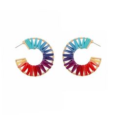 An updated spin on a classic silhouette.These brass hoops are woven with colorful raffia to create a look you'll want to wear on repeat! Size: one size.  Color: Gold.  Gender: female.  Age Group: adult. Multicolor Small Hoop Earrings For Spring, Colorful Hoop Earrings For Summer Party, Colorful Hoop Earrings For Party, Multicolor Hoop Earrings For Summer Party, Colorful Hoop Earrings For Summer, Colorful Summer Hoop Earrings For Party, Multicolor Hoop Earrings For Summer, Multicolor Small Hoop Earrings For Party, Multicolor Hoop Earrings For Party