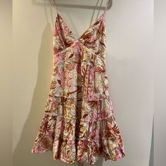 Nwt This Is Perfect For Summer With Its Flowy Floral Print! Size Us Medium 100% Rayon Has A Tie In The Back And A Zipper Closure Never Worn Pink A-line Mini Dress For Brunch, Pink A-line Mini Dress For Summer, Pink A-line Summer Mini Dress, Pink Tiered Midi Sundress, Pink Tiered Sundress In Feminine Style, Pink Tiered Sundress Feminine Style, Pink Tiered Feminine Sundress, Feminine Pink Tiered Sundress, Pink A-line Dress For Day Out