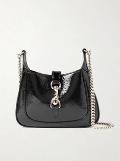 GUCCI Jackie Notte mini crinkled patent-leather shoulder bag | NET-A-PORTER Business Dress Code, Gucci Crossbody, Black Crossbody, Diamond Drop Earrings, Gucci Bags, Heeled Loafers, Chanel Shoes, Christian Louboutin Shoes, Sneakers For Sale