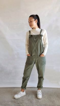 Long Sleeve Overall Outfit, Fall Shortalls With Bib Front And Pockets, Cotton Jumpsuits With Side Pockets For Fall, Cotton Jumpsuits And Rompers With Side Pockets For Fall, Utility Jumpsuit With Bib Front And Pockets, Utility Jumpsuits And Rompers With Bib Front And Pockets, Casual Solid Color Jumpsuit With Bib Front, Casual Solid Bib Front Jumpsuits And Rompers, Casual Solid Bib Front Jumpsuit/romper