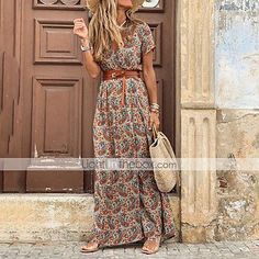 Women's A Line Dresses, Maxi Dress Summer, Long Beach Dress, Split Maxi Dress, Beach Maxi Dress, Styl Boho, Dresses By Length, Floral Midi Dress, Printed Maxi