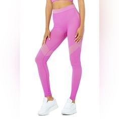 You Need To See This To Believe It. The Illusion Seamless High Waist Legging Is Made With 4-Way Stretch, Seamless Fabric That Shifts Color To Contour The Body. A High Waist And Body-Mapped Construction Make For A Must-Have Look For Studio & Street. Double Up With A Matching Bra. Seamless Color Shift Fabric On-Trend High Waist Designed & Uniquely Fit To Flatter Every Size Wear-Tested By Our In-House Team For The Perfect Fit High Rise & Hits At Ankle Model Is 5’10”, With A 24” Waist & 34.5” Hips S Compressive Nylon Activewear By Alo Yoga, Alo Yoga Compressive Nylon Activewear, Alo Yoga Fitted Activewear With Light Support, Alo Yoga Compressive Seamless Activewear, Alo Yoga Nylon Activewear For Training, Alo Yoga Seamless High-stretch Activewear, Alo Yoga Seamless High Stretch Activewear, Alo Yoga Seamless Functional Activewear, Alo Yoga Nylon Activewear For Sports