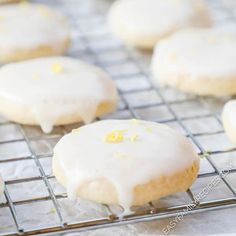 iced lemon cookies cooling on a wire rack