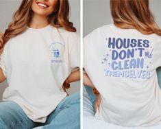 ✨ Introducing our exclusive Cleaning Lady T-shirt - the perfect blend of comfort and professionalism for your hardworking team! ✨ 🏡 Because let's face it, "Houses don't clean themselves," and that's where your dedicated cleaning service comes in! This t-shirt is not just a piece of clothing; it's a statement, a walking advertisement for your commitment to cleanliness. 🧹 The back of the t-shirt proudly declares, "Houses don't clean themselves," a witty reminder of the essential work your team d House Keeper, House Cleaner, Professional House Cleaning, Cleaning Lady, Cleaning Business, Maid Service, Business Tops, Cleaning Service, Clean House