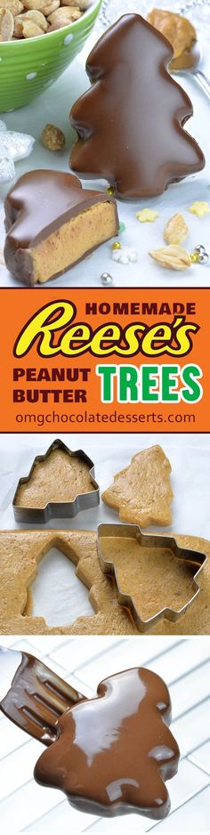 peanut butter tree cookies with chocolate frosting on top