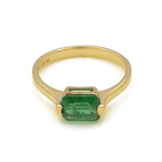 1.45 Ctw Emerald Ring in 14K YG Metal-2.24 Grams 14k Gold Emerald Cut Ring With Prong Setting, Luxury Solitaire Emerald Ring In Yellow Gold, Luxury Yellow Gold Emerald Solitaire Ring, Luxury 14k Yellow Gold Emerald Ring, Timeless Emerald Cut Birthstone Ring In 14k Gold, Yellow Gold Cluster Ring With Brilliant And Baguette Cut, Yellow Gold Cluster Ring With Baguette And Brilliant Cut, Heirloom Yellow Gold Baguette Cut Cluster Ring, Timeless Yellow Gold Emerald Ring