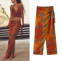 Size Medium : Waist: 15.5" / Hip: 21.5" / In-Seam: 31" Geometric Printed Pareo Pants With Knotted Made Of Chiffon Fabric. Semi-Sheer, Unlined, And Side Zip Closure. Outer Shell: 100% Viscose Bohemian Printed Bottoms For Summer, Bohemian Printed Summer Bottoms, Fitted High-waist Bottoms, Fitted High Waist Two-piece Bottoms, Multicolor Printed Harem Pants For Summer, Summer Printed Straight Pants, Casual Two-piece Pants For Vacation, Casual Summer Sets With Straight Pants, Wide Leg Printed Bottoms For Beach Season