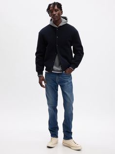 Fit: Fitted through the hip & thigh with a slim leg.  Fabric: 12. 5 oz 354 g) denim with 6% recycled cotton.  Stretch: GapFlex Medium Stretch.  Made for all-day flexibility & ease. ​ Looks authentic.  Feels lived in.  Won't stretch out.  Look: A classic five-pocket jean in a dark indigo wash.  Details: Zip fly & five-pocket styling.  Responsibly Made: This pair of jeans is part of our water-saving Washwell program.  Compared to conventional wash methods, Washwell has saved millions of liters of Toddler Jeans, Soft Jeans, Curve Jeans, Water Saving, Dark Indigo, Dark Wear, Wide Fit Boots, Slim Straight Jeans, Swimsuit Cover Ups